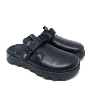 Sorel Black Leather Clog Mules with Strap